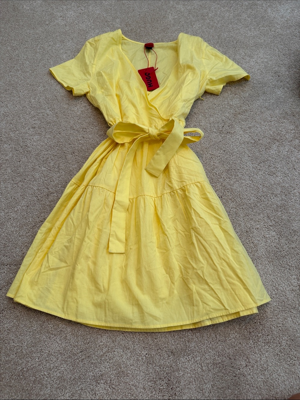 HUGO Bright Yellow Wrap Mini Dress - Picture 1 of 4